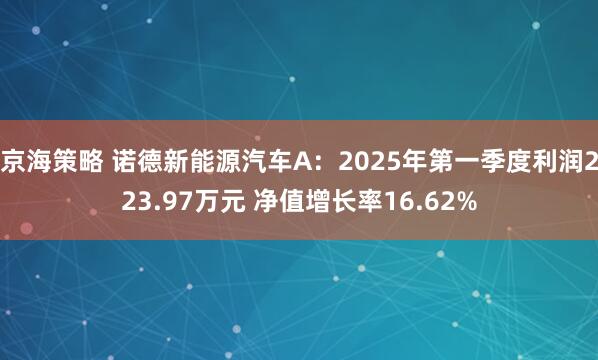 京海策略 诺德新能源汽车A：2025年第一季度利润223.97万元 净值增长率16.62%